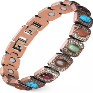 여성용 페라코 퓨어 구리 팔찌 3800 가우스 자석 및 천연 터쿼이즈 스톤이 포함된 초강력 마그네틱 조절