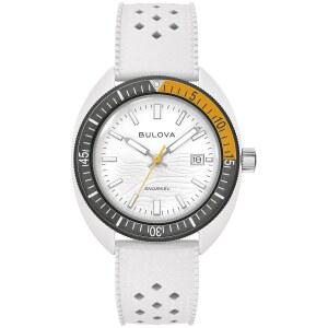 [미국배송] 불로바 해양학자 스노클 아마존 독점 세라믹 케이스 및 흰색 천공 고무 스트랩 시계 당일 날짜 1억 WR