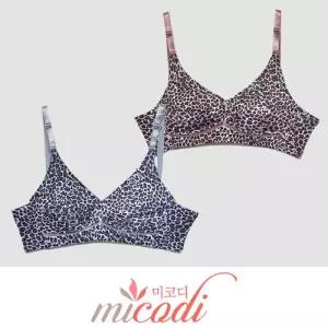 (미코디) 쾌적한 인견 호피패턴 부직포 노와이어 B컵 브라