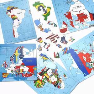 월드맵 라인 퍼즐 목재 5대륙 세계 지도 판퍼즐 세트