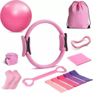 9.8인치 필라테스 볼 저항 밴드 요가 양말 매직 서클 캐리백 13피스 홈 운동 세트가 포함된 유헤이베 링