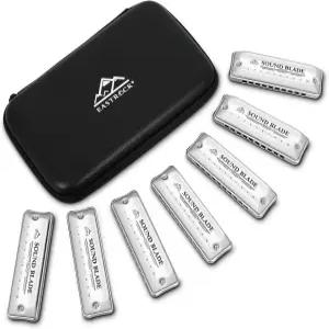 C D E F G A Bb의 열쇠가 달린 이스트락 7피스 하모니카 세트 케이스가 10홀 실버 초보자 성인 프로 선수를