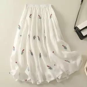 스커트 여친 슬림핏 케이크 자수 중기장 롱스커트 안감 A라인 뉴 모시 원픽1