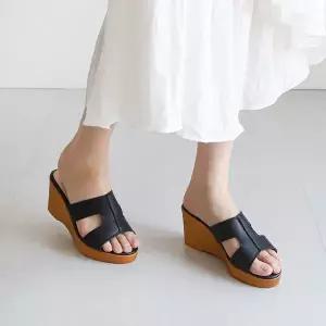 [아리앤]국산 통굽 웨지힐 뮬슬리퍼 7cm