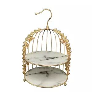 새장형 3단 디저트 과일 트레이 골드 스탠드 케이크