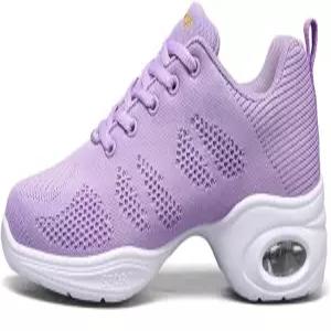 펜로그프트 여성용 통기성 에어 쿠션 재즈 댄스 슈즈 레이스 업 메시 스니커즈 운동화 워킹 두꺼운 솔레드