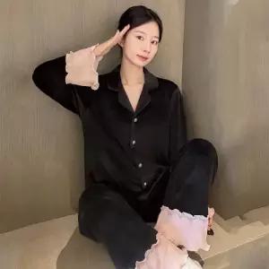 블랙 커플용 잠옷세트 파자마 섬모 오픈 가슴 투톤 4사이즈 KS1