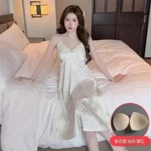 그린 커플용 잠옷세트 럭셔리 잎사귀 슬립 패드 기본 대방 쿨링 나시 롱스커트 프렌치풍 파자마 KS1