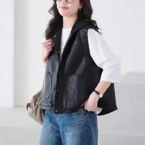 캐주얼 여친 조끼 후드 가죽 스트링 나시 원픽1