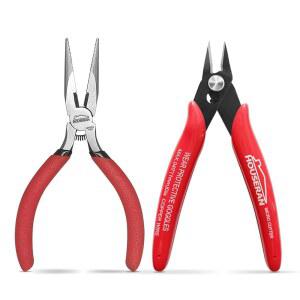 하우저란 2피스 미니 플라이어 세트 u2013 5인치 니들 노즈 & 플러시 와이어 커터, 고탄소 스틸, 스프링 로딩, 방청 코팅, 주얼리 및 전자 제품 수리, 지퍼 타이, 공예품