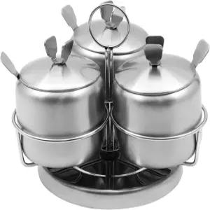 뚜껑과 숟가락이 있는 회전 설탕 그릇 3개 스테인리스 스틸 조미료 냄비 향신료 병 세트 가정용 및 주방용