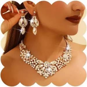 쥬키 웨딩 주얼리 세트 골드 라인스톤 목걸이 귀걸이 여성용 정장