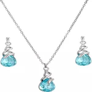 RUOFETA 눈물방울 크리스탈 주얼리 세트 탄생석 펜던트 목걸이 드롭 댕글 귀걸이 여성용