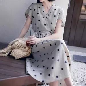 도트 원피스 린넨 여름 원피 도트린넨 바캉스휴양지 롱원피스 땡땡이 페미닌룩 마원피스