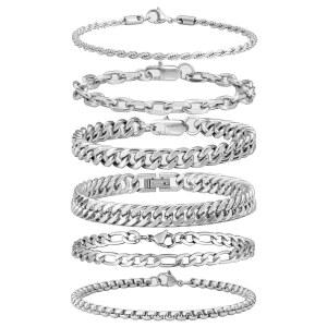 XianNVXI 남성 스테인리스 스틸 팔찌 실버/골드/블랙 쿠바 링크 로프 페이퍼클립 체인 세트 6.5/7/7.5/8.3/9인치 금속 패션 악세사리 주얼리