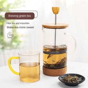 보로실리케이트 유리 프렌치 프레스 나무 뚜껑 열 저항 스테인리스 스틸 커피 메이커 우유 거품기
