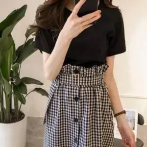 여성 반팔 린넨 투피스 세트 스커트 셋업