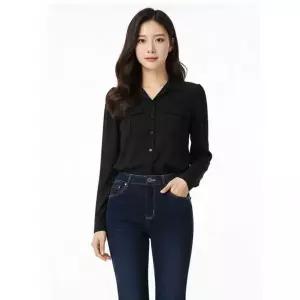 [베스띠벨리] 블랙 더블커프스 오픈카라 블라우스 BHBAI2415