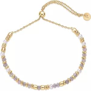 여성용 파보이 14K 옐로우 골드 도금 보석 구슬 팔찌 - 조절 가능한 슬라이더 앙증맞은 진주 보호 페스티벌