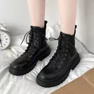 [라일리] Rly 빅사이즈 볼드솔 레이스업 블랙 여성 워커부츠