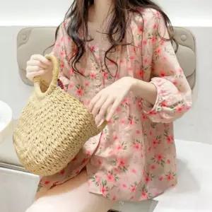 [라일리여성의류] Rly 여성 여름 퍼프 소매 꽃무늬 플라워 셔츠 블라우