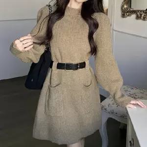 여자 포켓 하프넥 긴팔 미니 원피스