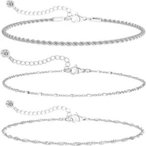 디어메이 트렌디한 여성용 은도금 팔찌 실버 주얼리 세트 페이퍼클립 박스 헤링본 피가로 로프 체인 패션