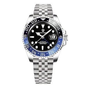 [미국배송] BY BENYAR 파가니 디자인 남성 GMT 자동 시계-패션 스테인리스 스틸 기계식 시계-사파이어 유리 렌즈 시계