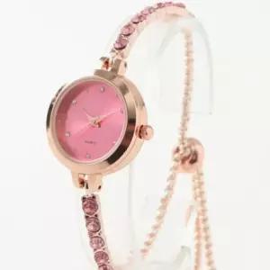 큐빅 슬라이드 손목밴드 아날로그 팔찌 손목시계 (핑크) DP73138