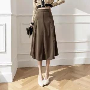 여성용 치마 롱 미디 모직 겨울 정장 레이어드 A라인 반 원픽1
