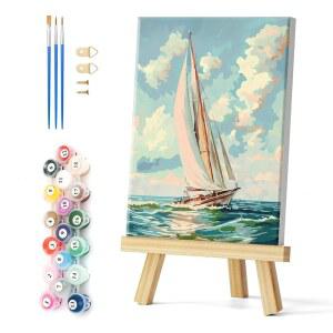Natuyalo 요트 페인트 번호별 액자 캔버스, 액자가 있는 초보자를 위한 DIY 예술 및 공예품, 가정용 벽 장식용 바다 풍경 아크릴 세트 12x16 인치