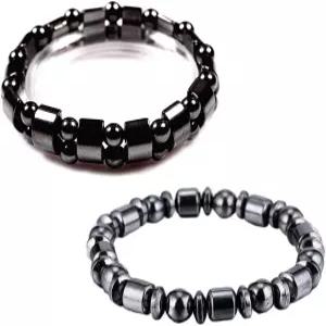 VIKI LINN 여성용 및 남성용 헤마타이트 마그네틱 스톤 비드 조절 가능한 팔찌 손목밴드 엄마 아빠 아내