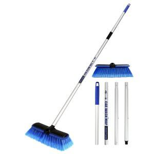 긴 손잡이가 달린 지미테다 PBT 세차 브러시 10인치 대형 소프트 브리스틀 헤드 고무 범퍼, 차량 휠 RV SUV 보트 트럭 태양광 패널 데크 세차, 60인치 151cm