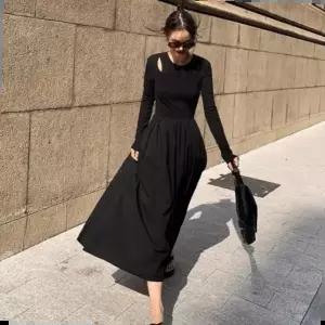 여름원피스 심플 모조 2중 홀 세미플레어롱드레스