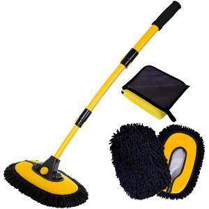 긴 손잡이가 있는 BMLEI 세차 브러시, 극세사 타월 키트 청소 용품, 교체 헤드가 2개 걸레 장갑, 자동차 트럭용 연장 폴 브러시