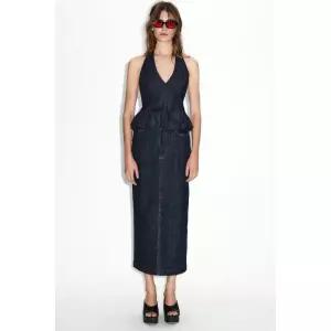 ZARA Z1975 데님 미디 스커트 - 블루 {QHJ}