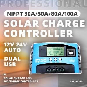 태양광 충전 컨트롤러 MPPT 30A 50A 80A 100A LCD 디스플레이 12V 24V 자동 듀얼 USB 퀵 차지 기술