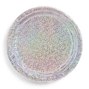 xo, 페티 홀로그램 호일 접시 - 25팩 | 생일 파티 장식, 홀리데이 파티, 쿨 케이크 접시, 실버 바첼로레트 일회용