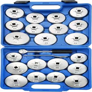 ATPEAM 23pcs 알루미늄 합금 컵 타입 오일 필터 캡 렌치 소켓 제거 도구 세트 1/2 dr.