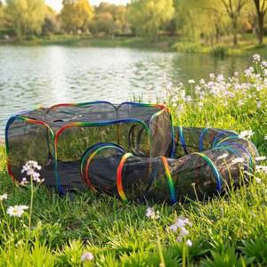 럭키티 휴대용 고양이 인클로저 - 텐트와 터널이 있는 2-in-1 야외 카티오, 실내 고양이를 위한 접이식 플레이펜, 고양이와 작은 동물을 보관 가방 포함 레인보우 컬러