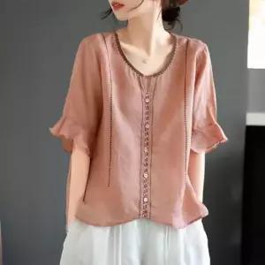 프릴 소매 상의 여름 퍼프 반팔 블라우스 티셔츠 실내복 원피스 파자마 드레스