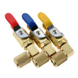 AC 냉매 볼 밸브 HVAC R12 R22 R502 충전 호스용 차단 1/4 인치 SAE 90 도 R134A 세트당 3 개
