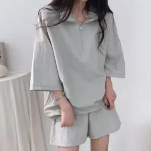 [라일리여성의류] Rly 바스락 아노락 반팔 반집업 티셔츠 반바지 세트