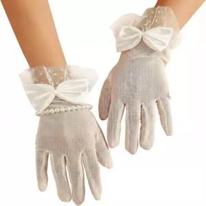 진주 팔찌 세트가 있는 보리 레이스 메시 장갑 - 결혼식 티 파티 경마 신부 및 1920년대 의상을 위한