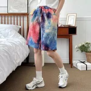 [라일리여성의류] Rly 물감 나염 여자 주름 골지 반바지 여름 5부 숏