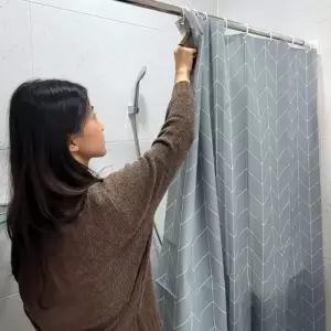 헤링본 방수 비닐 샤워커튼 그레이 80x180