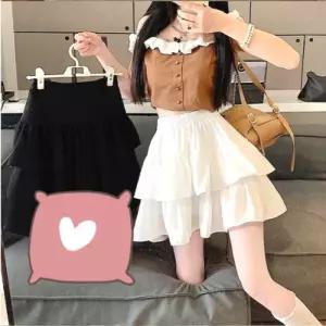 프릴 쉬폰 캉캉이 스커트 DE 240415디자인미니 캐주얼 이단 쉬치마 A라인 하이웨스트 쉬미니