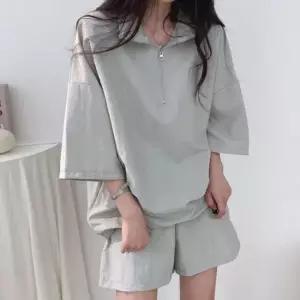 [라일리여성의류] Rly 바스락 아노락 반팔 반집업 티셔츠 반바지 세트