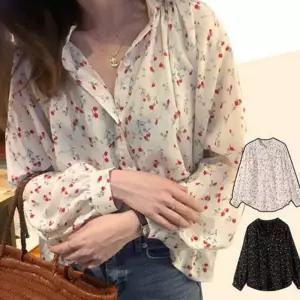 [라일리여성의류] Rly 데일리 여성 쉬폰 블라우스 플라워 쉬폰 꽃무늬