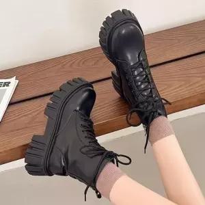 [라일리] Rly 지퍼 통굽 레이스업 레더 여성 빅사이즈 워커